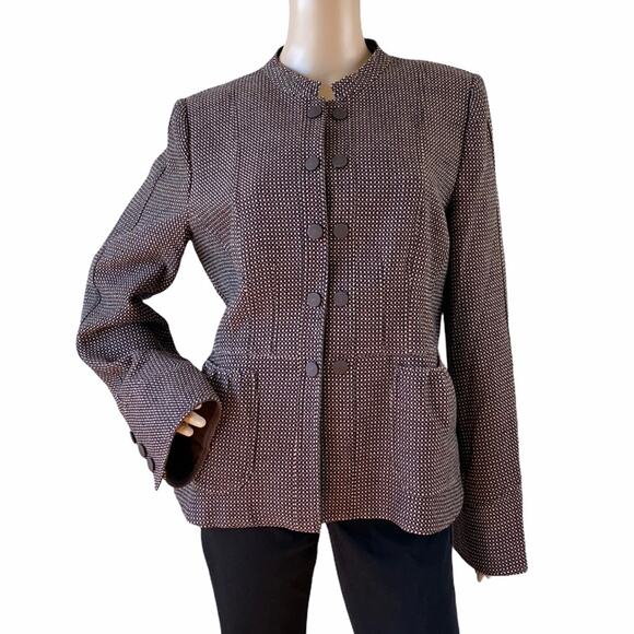 Armani Collezioni Antinea SRL Virgin Wool Stand Up Collar Peplum Tweed Jacket 14 - Picture 1 of 13